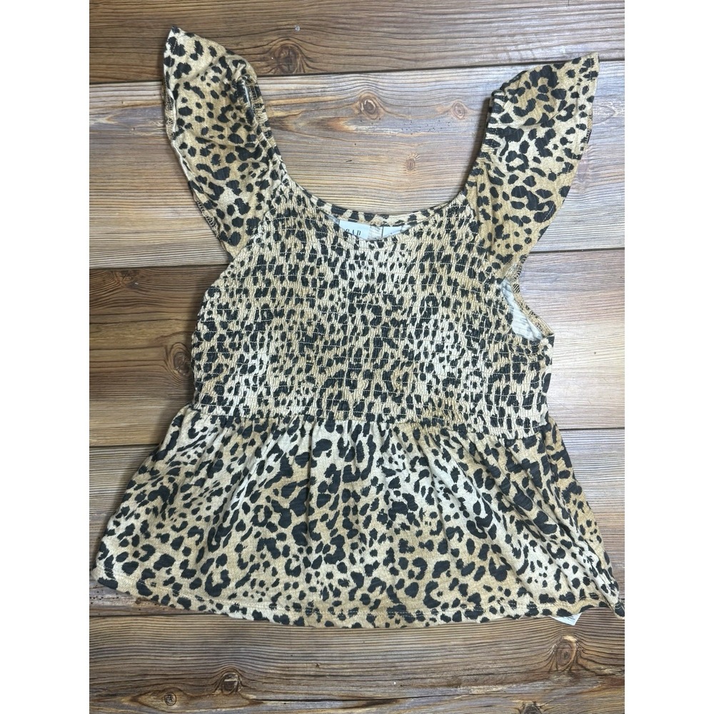 Gap Kids Leopard Print Smocked Flutter Sleeve Peplum Top Girls Size Large 10